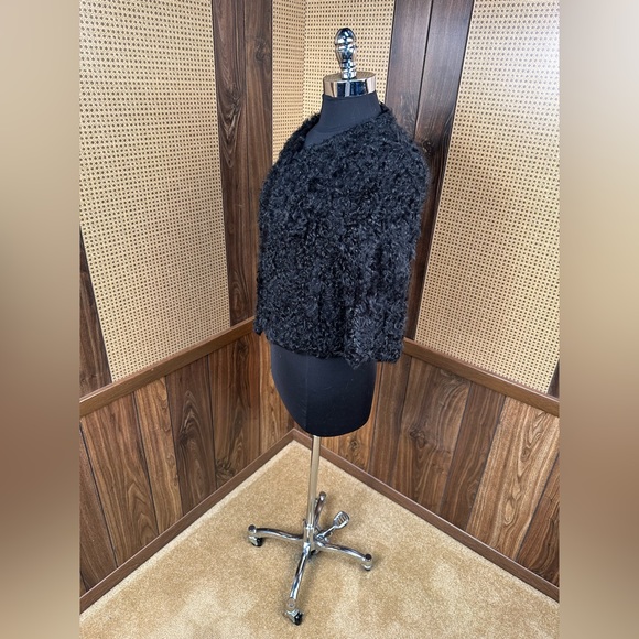 Byte By Giuliana Teso Black Curly Lamb Fur Jacket Coat 40 - Picture 4 of 12